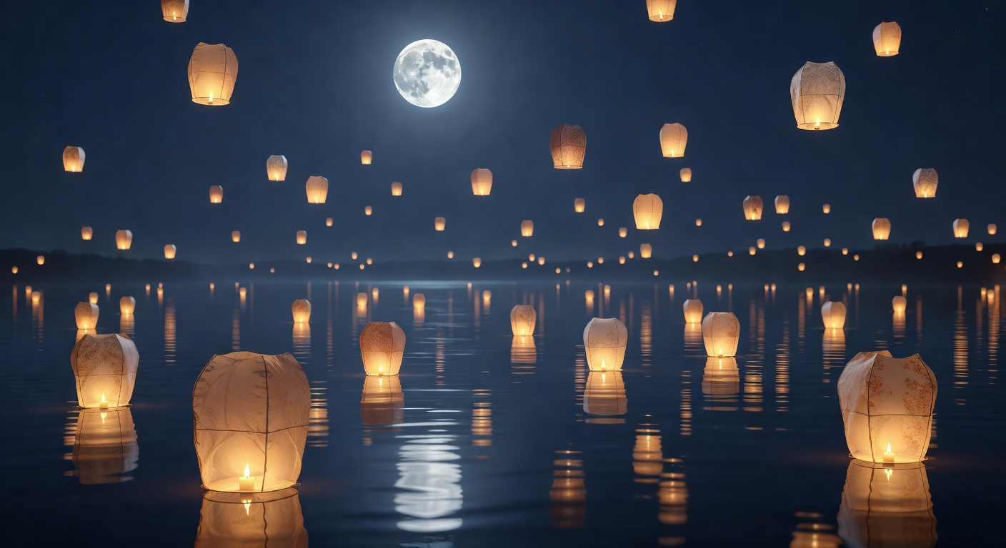 Beautiful Floating Lanterns Glowing in the Moonlight